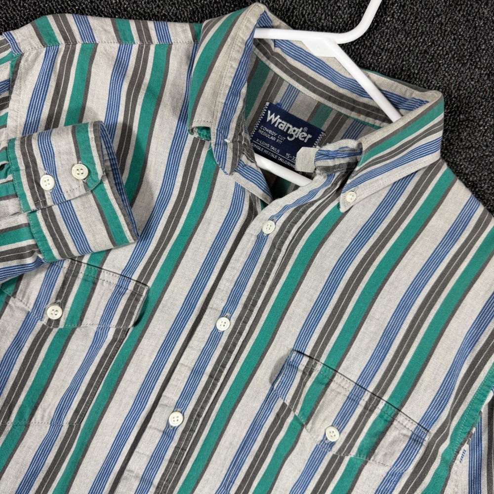 Vintage Wrangler Cowboy Cut Regular Fit Button Down Men's 15 Striped Western